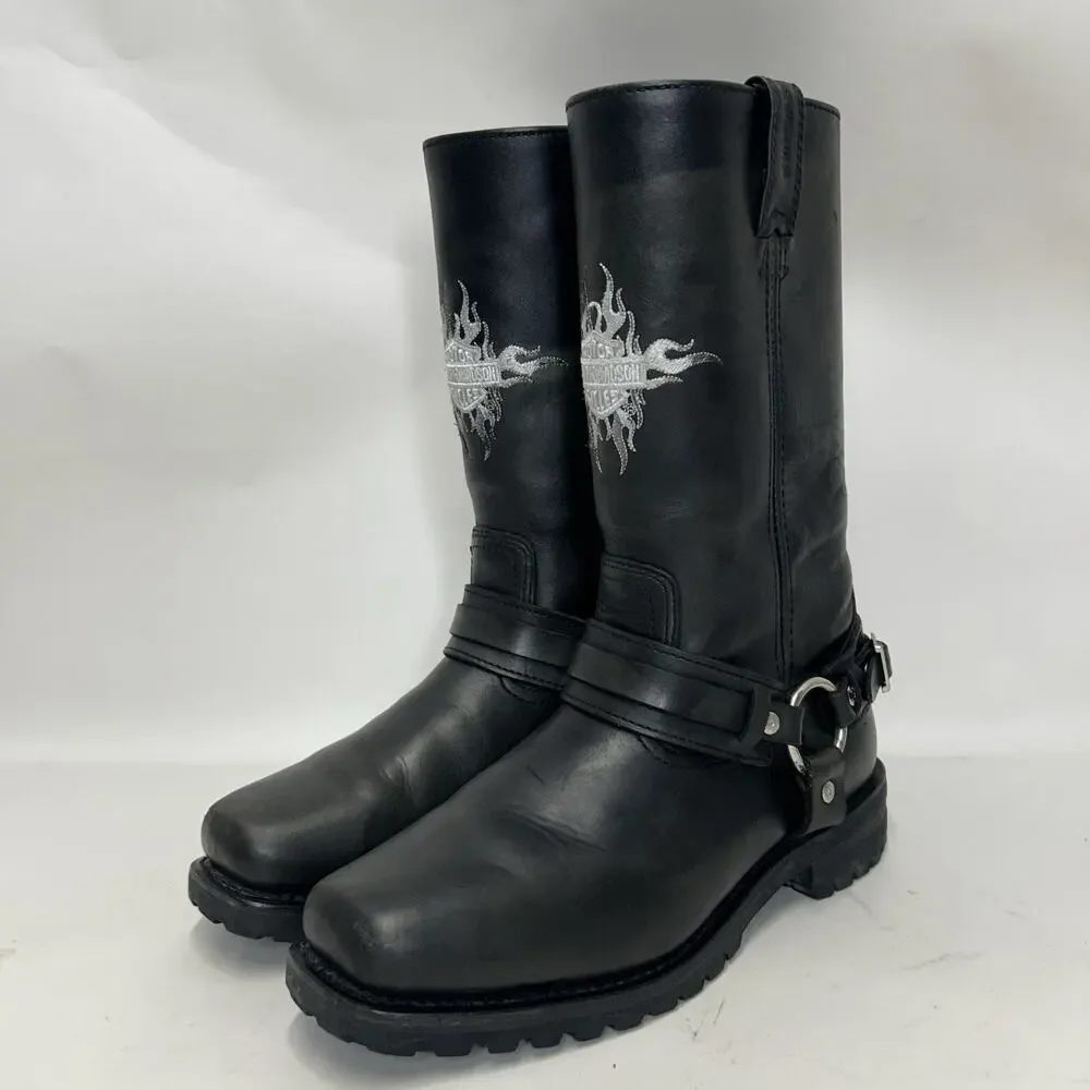 Vintage Harley-Davidson Motorcycle Flame Logo Boots “Black”